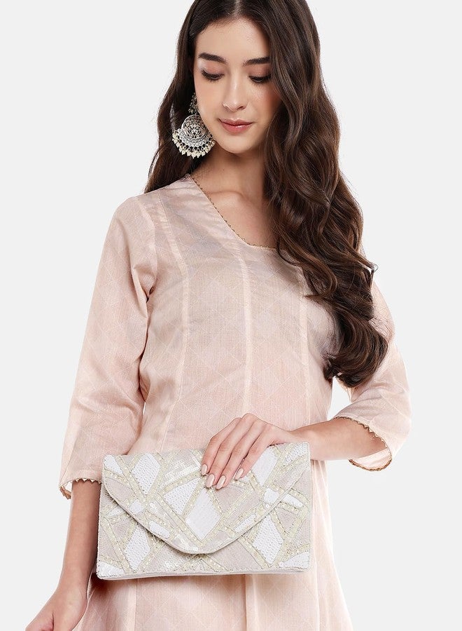 Anekaant Mod Stitch Ivory Geometric Canvas Sling Bag for Women | Perfect for Parties - Image 2